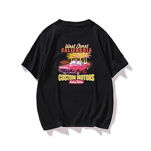 

Men's T shirt Hot Stamping Car Print Short Sleeve Casual Tops 100% Cotton Casual Fashion Black