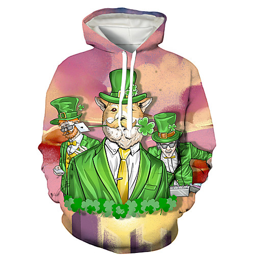 

Men's Pullover Hoodie Sweatshirt Graphic Prints Character Saint Patrick Day Print Daily Holiday 3D Print 3D Print Hoodies Sweatshirts Purple