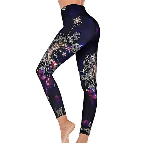 

21Grams Women's High Waist Yoga Pants Cropped Leggings Tummy Control Butt Lift Breathable Dark Purple Fitness Gym Workout Running Winter Sports Activewear High Elasticity