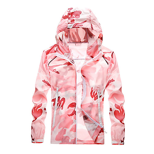 

Women's Hiking Skin Jacket Hiking Windbreaker Outdoor Camo Packable Waterproof Lightweight UV Sun Protection Outerwear Jacket Top Full Length Visible Zipper Fishing Climbing Running White Pink Green