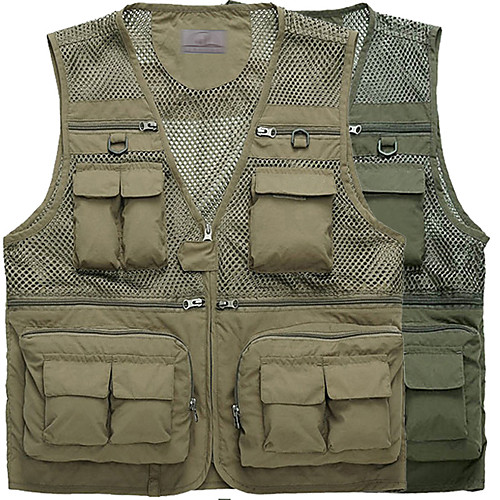 

Men's Hiking Vest / Gilet Fishing Vest Sleeveless Vest / Gilet Top Outdoor Lightweight Breathable Quick Dry Sweat wicking Summer Nylon Solid Color Army Green Khaki Fishing Climbing Running