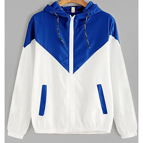 

Hotkey Women Long Sleeve Thin Jacket Hooded Zip Splicing Colour Pockets Sport Coat