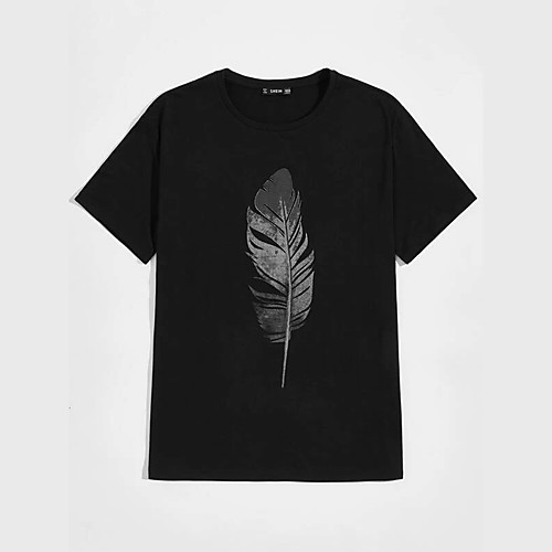 

Men's Unisex T shirt Hot Stamping Feather Plus Size Print Short Sleeve Casual Tops 100% Cotton Basic Casual Fashion Black