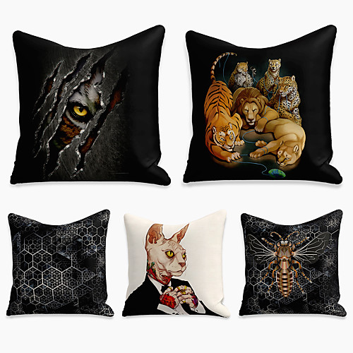 

5 pcs Linen Pillow Cover, Animal Square Zipper Polyester Traditional Classic