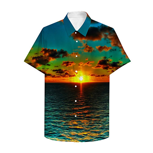 

Men's Shirt 3D Print Graphic 3D Button-Down 3D Print Short Sleeve Casual Tops Casual Hawaiian Green