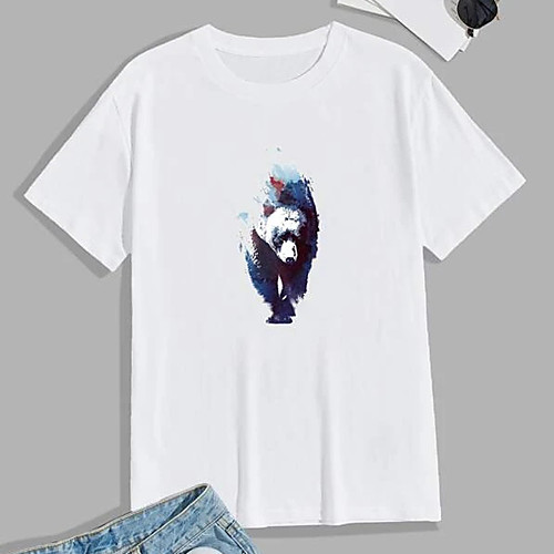 

Men's Unisex Tees T shirt Hot Stamping Graphic Prints Bear Animal Plus Size Print Short Sleeve Casual Tops 100% Cotton Basic Designer Big and Tall White
