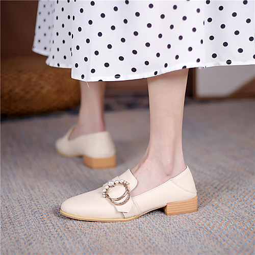 

Women's Flats Flat Heel Round Toe Microfiber Imitation Pearl Solid Colored Almond Black