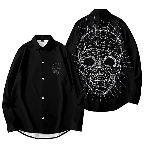 

Men's Shirt 3D Print Skull Button-Down 3D Print Long Sleeve Daily Tops Casual Fashion Hawaiian Black