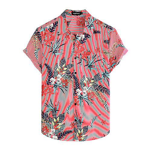 

Men's Shirt Floral Short Sleeve Daily Tops 100% Cotton Basic Boho Red