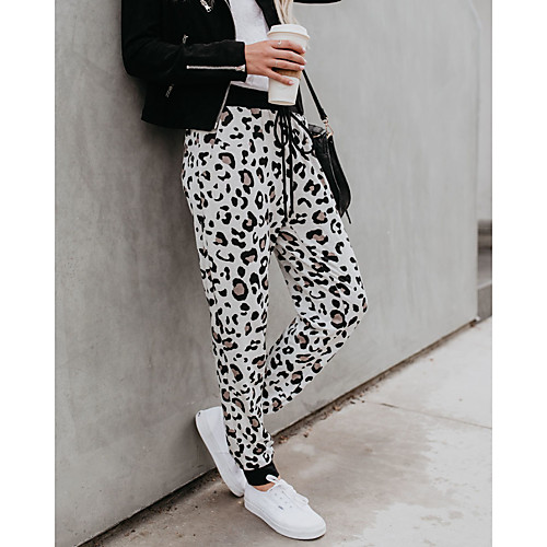 

Women's Basic Casual / Sporty Comfort Casual Weekend Jogger Pants Leopard Ankle-Length Pocket Elastic Drawstring Design White