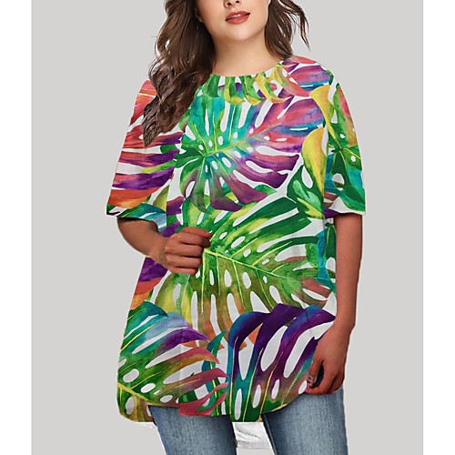 

Women's Plus Size Dresses T Shirt Dress Tee Dress Short Mini Dress Half Sleeve Graphic Color Block Print Casual Fall Blue Green XL XXL 3XL 4XL 5XL / Holiday