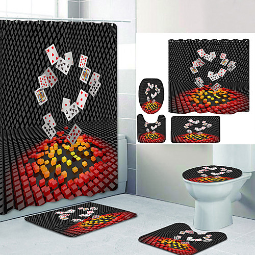 

Bathroom Shower Curtain & Mat Set Modern Polyester New Design