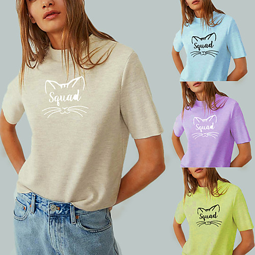 

Women's Tee / T-shirt Pure Color Crew Neck Cat Letter Printed Sport Athleisure T Shirt Top Short Sleeves Breathable Soft Comfortable Everyday Use Street Casual Daily Outdoor