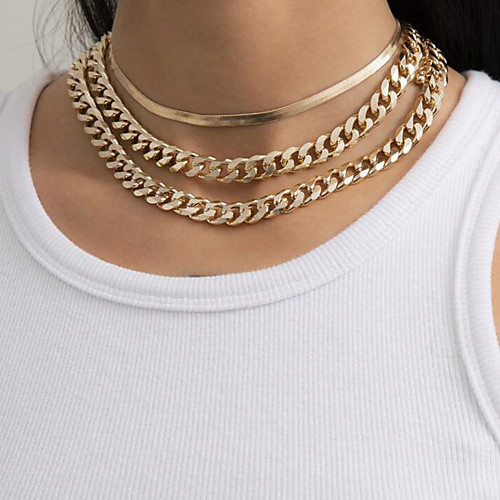 

Choker Necklace Chain Necklace Torque Women's Artistic Simple Fashion Vintage Trendy Gold Silver 40,45,47 cm Necklace Jewelry 3pcs for Street Daily Holiday Club Festival Geometric Rectangle