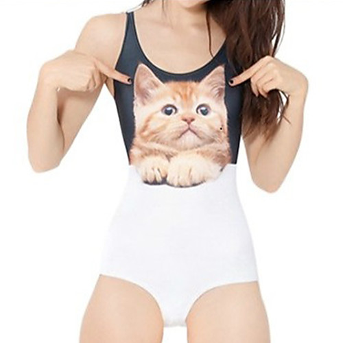 

Women's One Piece Monokini Swimsuit Tummy Control Open Back Slim Color Block Animal White Swimwear Bodysuit Strap Bathing Suits New Fashion Lady / Party / Print