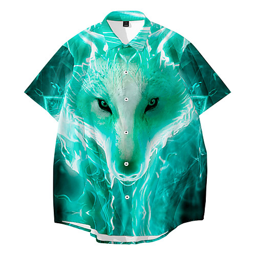

Men's Shirt 3D Print Wolf Animal Button-Down 3D Print Short Sleeve Daily Tops Casual Fashion Hawaiian Green