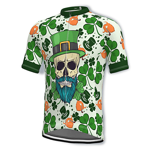 

21Grams Men's Short Sleeve Cycling Jersey Spandex Green Leaf Skull Bike Top Mountain Bike MTB Road Bike Cycling Breathable Quick Dry Sports Clothing Apparel / Athleisure