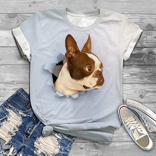 

Women's Plus Size Print Dog Graphic Animal T shirt Large Size Crewneck Short Sleeve Basic Tops XL XXL 3XL LightBlue Big Size