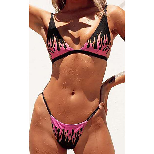 

Women's Bikini 2 Piece Swimsuit Push Up Open Back Triangle Solid Color Abstract White Red Yellow Fuchsia Swimwear Padded Crop Top Strap Bathing Suits New Colorful Sexy / Print
