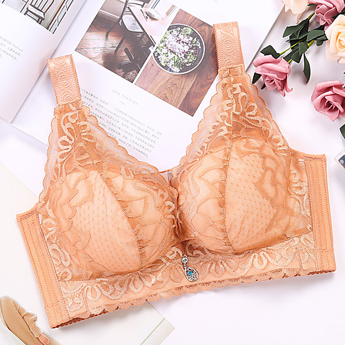 

Women's Lace Bras Full Coverage Bra Textured Lace Plus Size Black Blue Blushing Pink