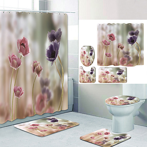 

Bathroom Shower Curtain & Mat Set Modern Polyester New Design