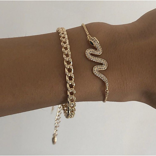 

2pcs Women's Chain Bracelet Vintage Bracelet Bracelet Classic Snake Fashion Vintage Classic Trendy Alloy Bracelet Jewelry Gold For Anniversary Gift Date Birthday Festival