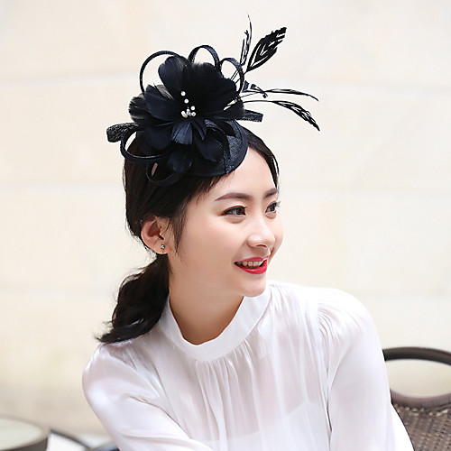 

Elegant Retro Tulle / Flax Fascinators with Feather / Floral 1 Piece Special Occasion / Party / Evening Headpiece