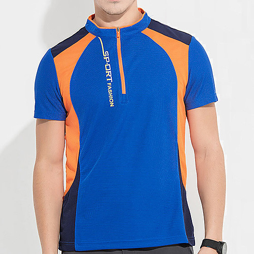 

Men's Short Sleeve Running Shirt Half Zip Splice Tee Tshirt Summer Breathable Sweat Out Sweat wicking Mountaineering Jogging Cycling Sportswear Normal Blue Orange Green Aquamarine Activewear Inelastic