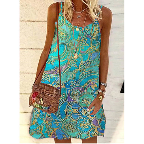 

Women's A Line Dress Short Mini Dress Green Sleeveless Print Print Summer Round Neck Sexy 2021 S M L XL XXL 3XL