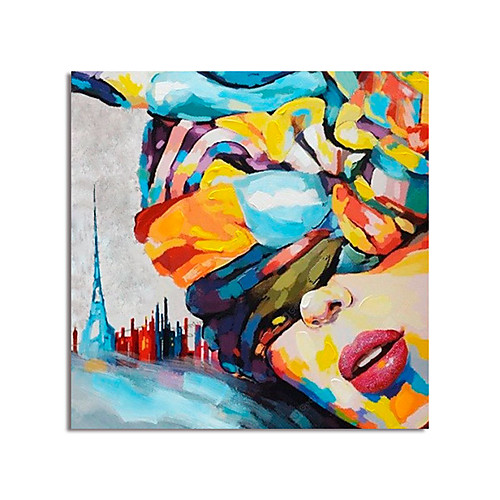 

Oil Painting Hand Painted Square Abstract People Modern Stretched Canvas