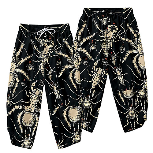 

Men's Casual / Sporty Athleisure Daily Sports Wide Leg Pants Spider Scorpion Full Length Elastic Waist 3D Print Black