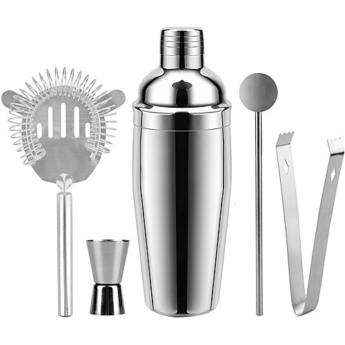 

Cocktail Shaker 750ml 26 oz Martini Shakers Professional Bar Set Stainless Steel Bartender Barware Drinkware Wine Tools Kit Double Jigger Strainer Ice Tongs Muddler