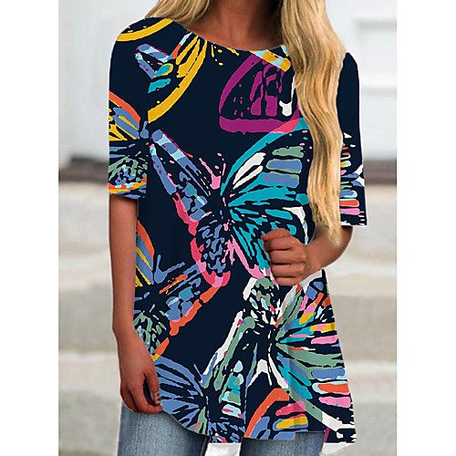 

Women's T Shirt Dress Tee Dress Short Mini Dress Royal Blue Short Sleeve Animal Print Spring Summer Round Neck Casual 2021 S M L XL XXL 3XL