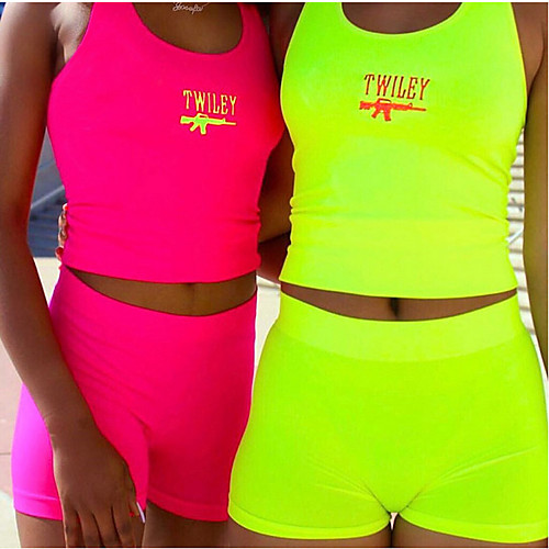 

Women's Sweatsuit 2 Piece Crop Top Scoop Neck Letter Printed Sport Athleisure Clothing Suit Sleeveless Breathable Soft Comfortable Everyday Use Street Casual Daily Outdoor