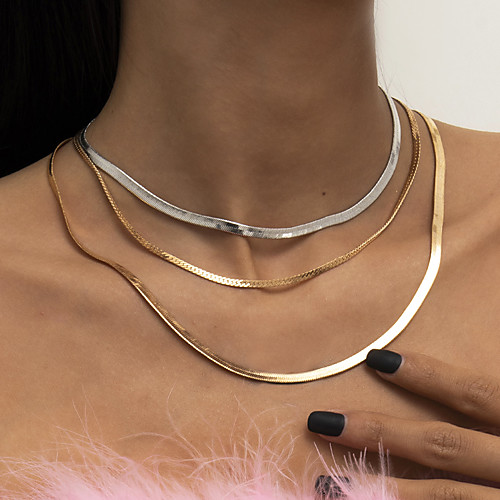 

Choker Necklace Chain Necklace Torque Women's Geometrical Artistic Simple Fashion Vintage Trendy Gold 45,47,57 cm Necklace Jewelry 3pcs for Street Daily Holiday Club Festival Rectangle