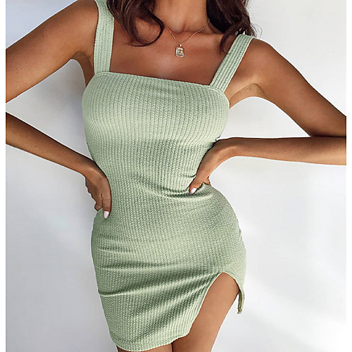 

Women's Strap Dress Short Mini Dress Black Green Sleeveless Solid Color Split Patchwork Summer cold shoulder Casual Sexy 2021 S M L