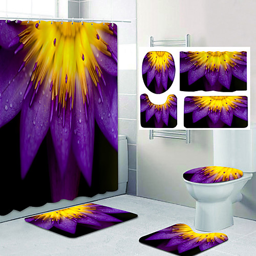 

Bathroom Shower Curtain & Mat Set Classic Polyester Waterproof