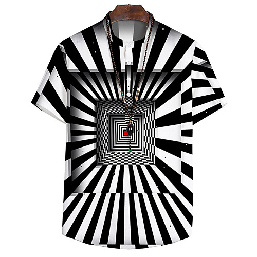 

Men's Shirt 3D Print Optical Illusion Button-Down 3D Print Short Sleeve Casual Tops Casual Fashion Breathable Comfortable Black