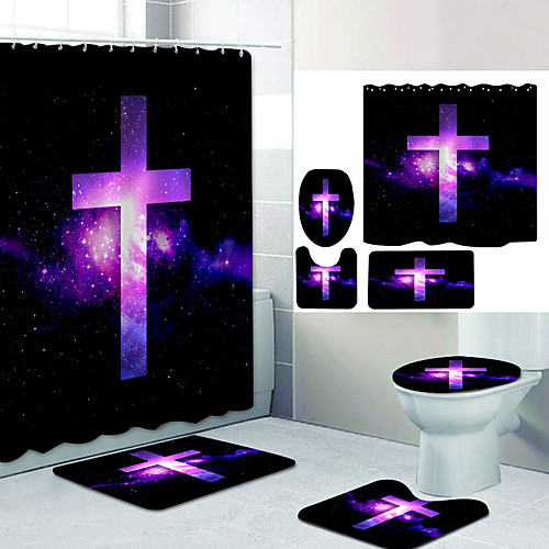 

Bathroom Shower Curtain & Mat Set Modern Polyester New Design