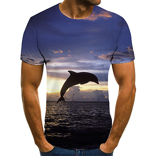 

Men's T shirt 3D Print Animal 3D Print Print Short Sleeve Casual Tops Casual Fashion Blue