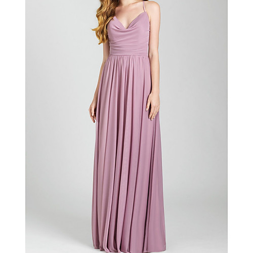 

Sheath / Column V Neck Floor Length Chiffon Bridesmaid Dress with Pleats