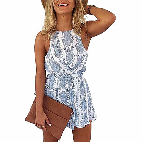 

Women Backless Sleeveless Off Shoulder Jumpsuit Summer Beach Party Romper Jumpsuits & Rompers White Blue