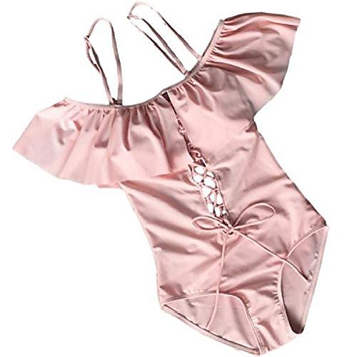 

moco bff women lace up ruffled off shoulder flounce monokini bathing swimsuit frill one piece bikini (large, pink)