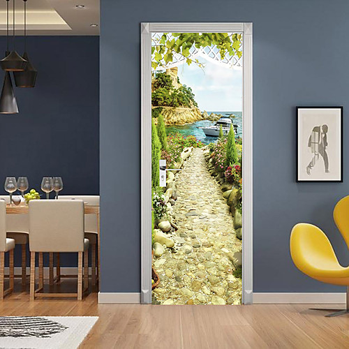 

3D 2pcs Self-adhesive Creative Door Stickers Living Room Bedroom Diy Decorative Home Waterproof Wall Stickers 77x200cm