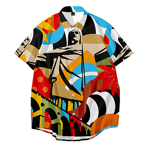 

Men's Shirt 3D Print Abstract Button-Down 3D Print Short Sleeve Daily Tops Casual Fashion Hawaiian Red Green