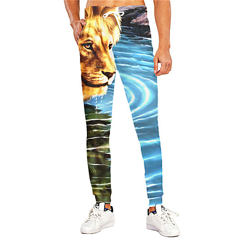 

Men's Casual Athleisure Outdoor Sports Daily Sports Pants Sweatpants Trousers Pants Graphic Prints Lion Animal Full Length Print Blue