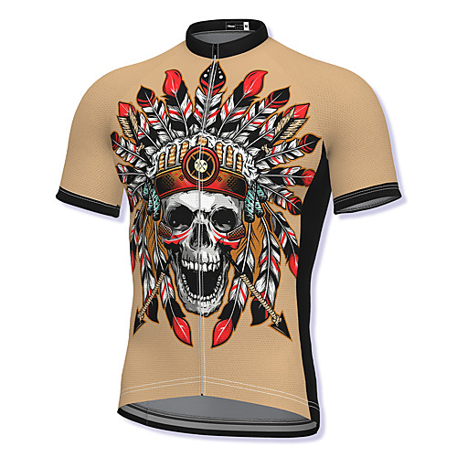 

21Grams Men's Short Sleeve Cycling Jersey Spandex Khaki Skull Bike Top Mountain Bike MTB Road Bike Cycling Breathable Quick Dry Sports Clothing Apparel / Athleisure