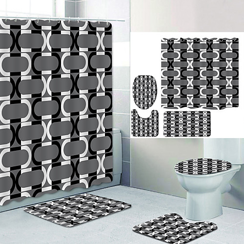 

Simple Series 15 Digital Printing Four-piece Set Shower Curtains and Hooks Modern Polyester Machine Made Waterproof Bathroom
