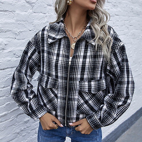 

Women's Print Fall & Winter Jacket Regular Daily Long Sleeve Cotton Blend Coat Tops Black