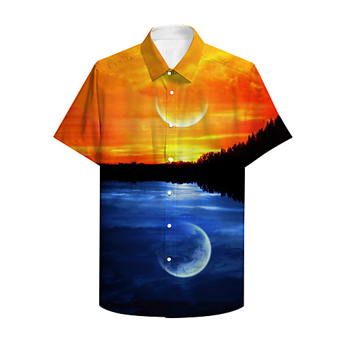 

Men's Shirt 3D Print Graphic 3D Landscape Button-Down 3D Print Short Sleeve Casual Tops Casual Hawaiian Orange